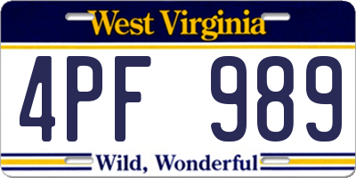 WV license plate 4PF989