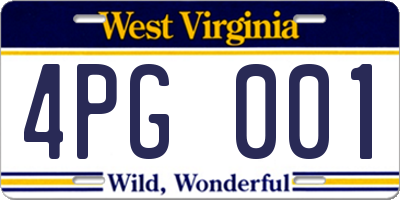 WV license plate 4PG001