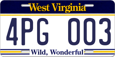 WV license plate 4PG003