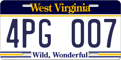 WV license plate 4PG007