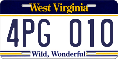 WV license plate 4PG010