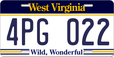 WV license plate 4PG022