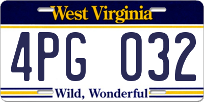WV license plate 4PG032