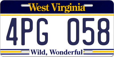 WV license plate 4PG058