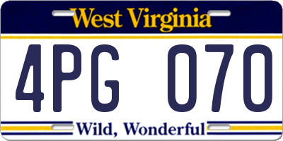 WV license plate 4PG070