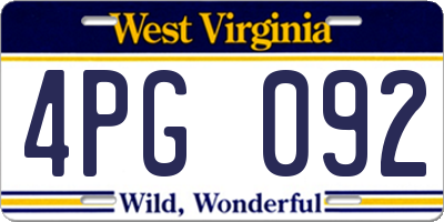WV license plate 4PG092