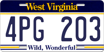 WV license plate 4PG203