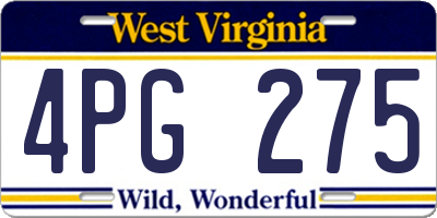 WV license plate 4PG275