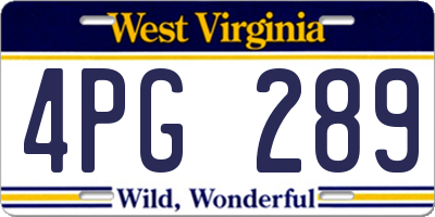 WV license plate 4PG289