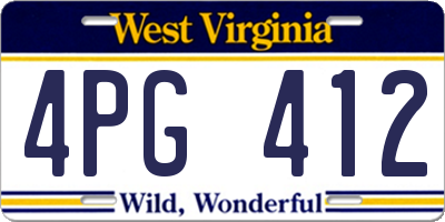 WV license plate 4PG412