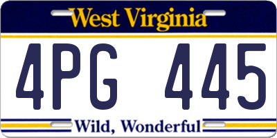 WV license plate 4PG445