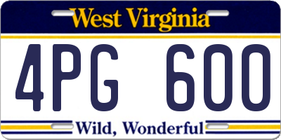 WV license plate 4PG600