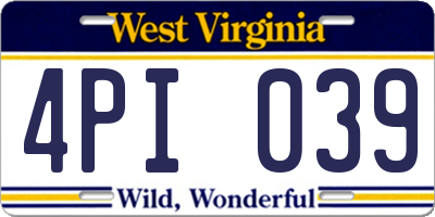 WV license plate 4PI039