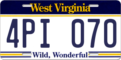 WV license plate 4PI070