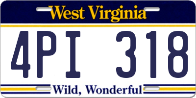 WV license plate 4PI318