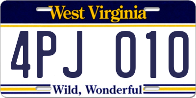 WV license plate 4PJ010