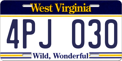 WV license plate 4PJ030