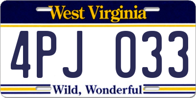 WV license plate 4PJ033