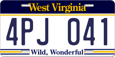 WV license plate 4PJ041