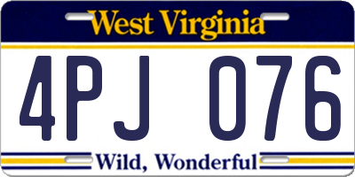 WV license plate 4PJ076
