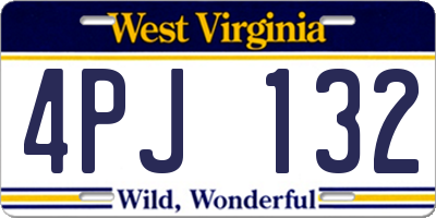 WV license plate 4PJ132
