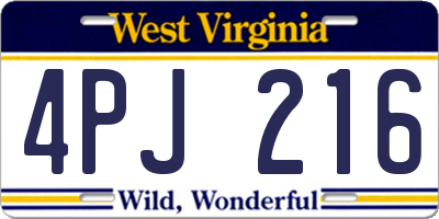 WV license plate 4PJ216