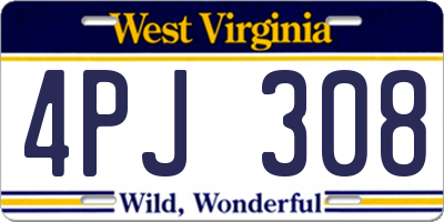 WV license plate 4PJ308