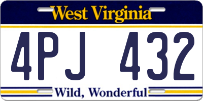 WV license plate 4PJ432