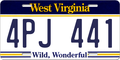 WV license plate 4PJ441