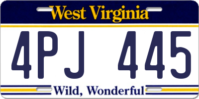 WV license plate 4PJ445