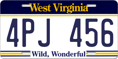 WV license plate 4PJ456