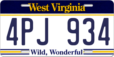 WV license plate 4PJ934
