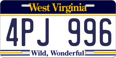 WV license plate 4PJ996