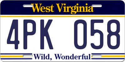 WV license plate 4PK058
