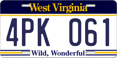 WV license plate 4PK061