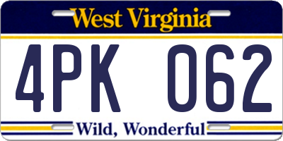 WV license plate 4PK062