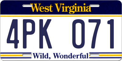 WV license plate 4PK071