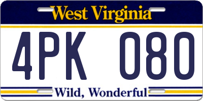 WV license plate 4PK080