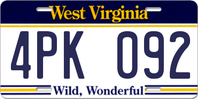WV license plate 4PK092