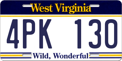 WV license plate 4PK130