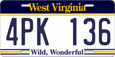 WV license plate 4PK136