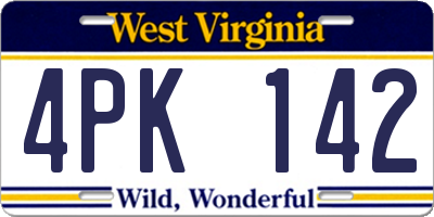 WV license plate 4PK142