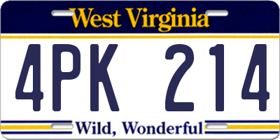WV license plate 4PK214