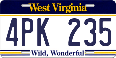 WV license plate 4PK235