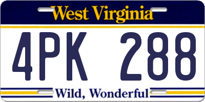 WV license plate 4PK288