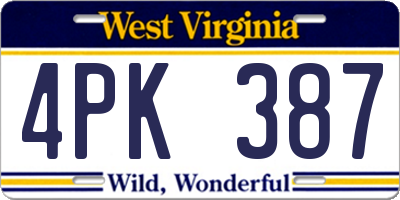 WV license plate 4PK387