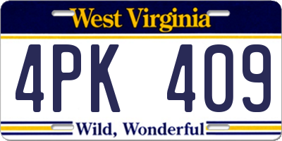 WV license plate 4PK409