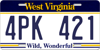 WV license plate 4PK421