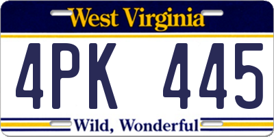WV license plate 4PK445