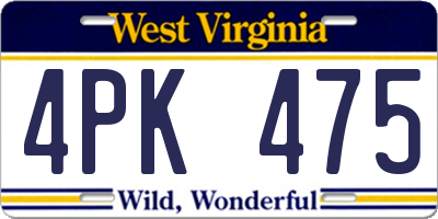 WV license plate 4PK475